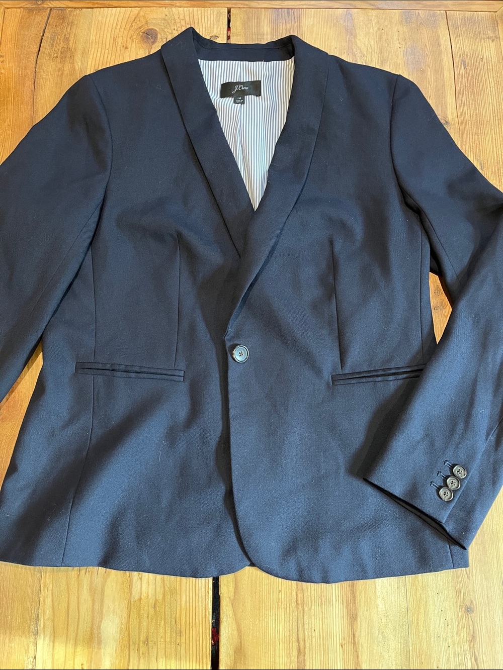 J CREW 14 Navy Parke Wool Flannel Blazer Jacket Single Button